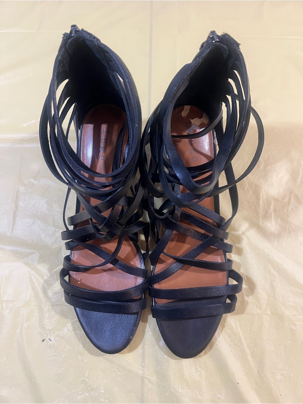 hinge Black Multi-Strap Lace-Up Heels